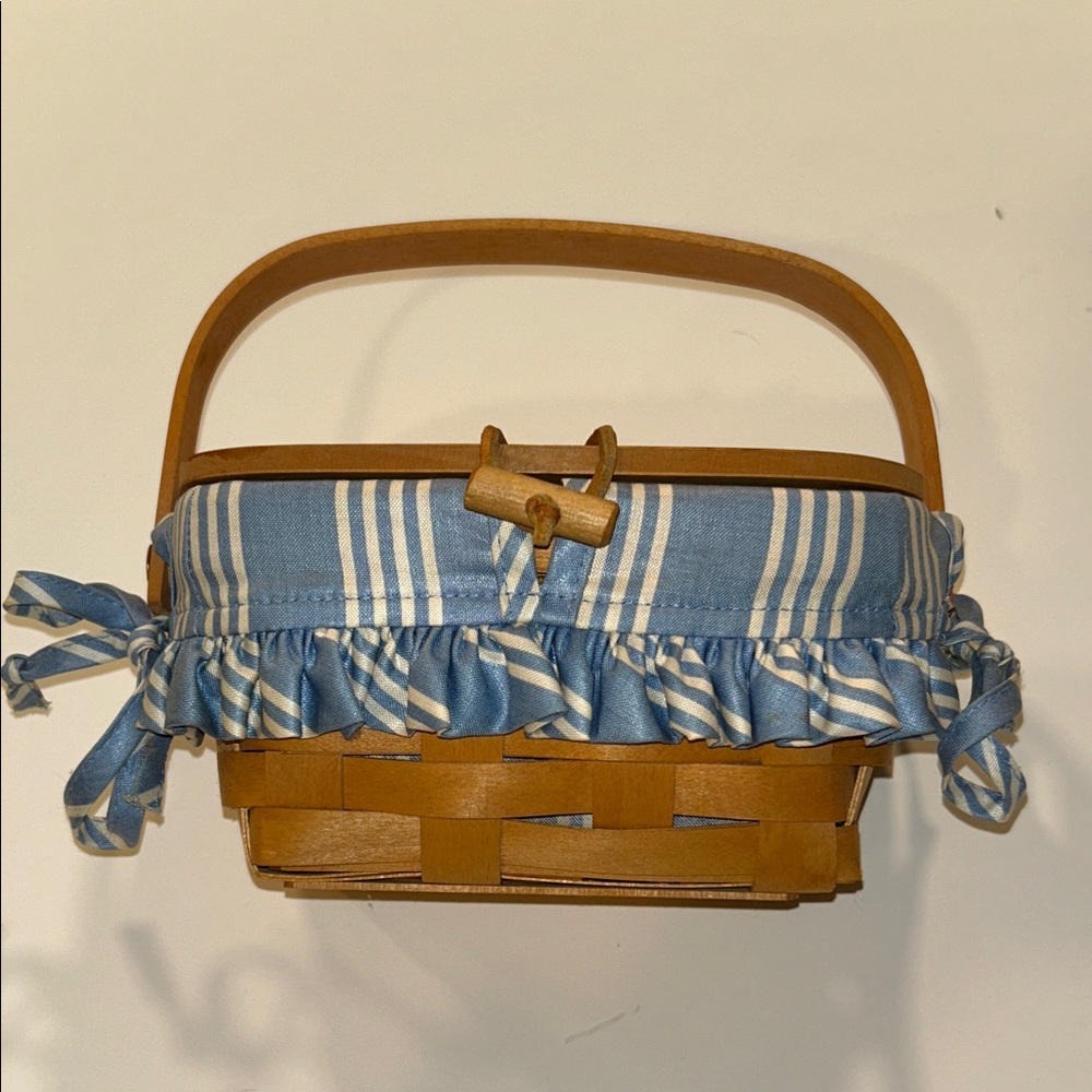 Vtg 1999 Signed Longaberger Basket Handwoven Purse Blue White Woven